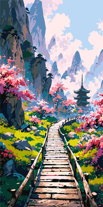 Maľovanie podľa čísel krajinka - Tajuplná japonská záhrada 40×80 cm LW 5169