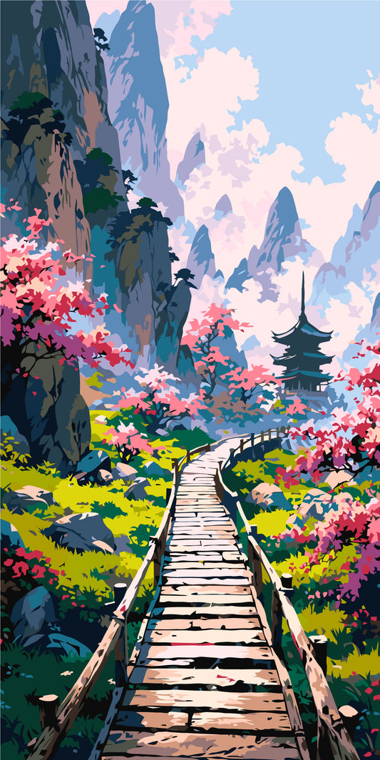 Maľovanie podľa čísel krajinka - Tajuplná japonská záhrada 40×80 cm LW 5169