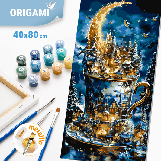 Maľovanie podľa čísel na ráme 40*80 cm Zimné / Vianočné krajinka s metalickými farbami LW 5179