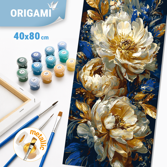 Maľovanie podľa čísel na ráme 40*80 cm - Luxusné pivónie - Kvety s metalickými farbami - LW 5181