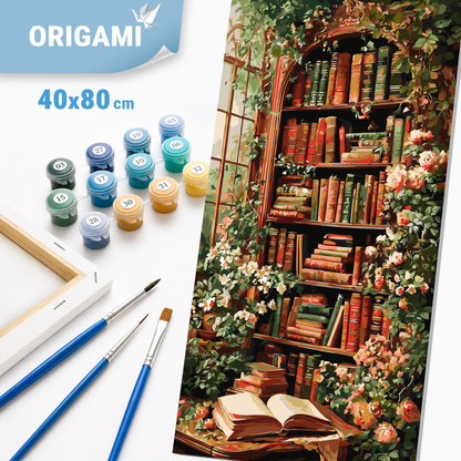 Maľovanie podľa čísel na ráme 40*80 cm - Knižnica pod brečtanom - Kvety - LW 5182