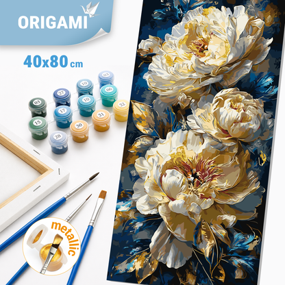 Maľovanie podľa čísel na ráme 40*80 cm - Kráľovské pivónie - Kvety s metalickými farbami - LW 5185