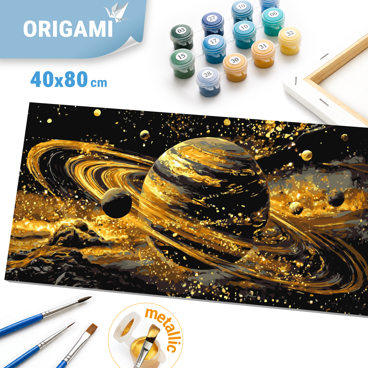 Maľovanie podľa čísel na ráme 40*80 cm - Žiara planét - Vesmír s metalickými farbami - LW 5188