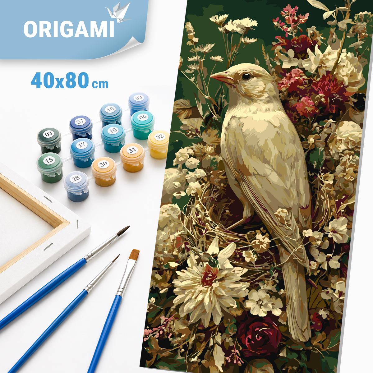 Maľovanie podľa čísel na ráme 40*80 cm - Vtáčik medzi lupienkami - Zvieratá - LW 5189