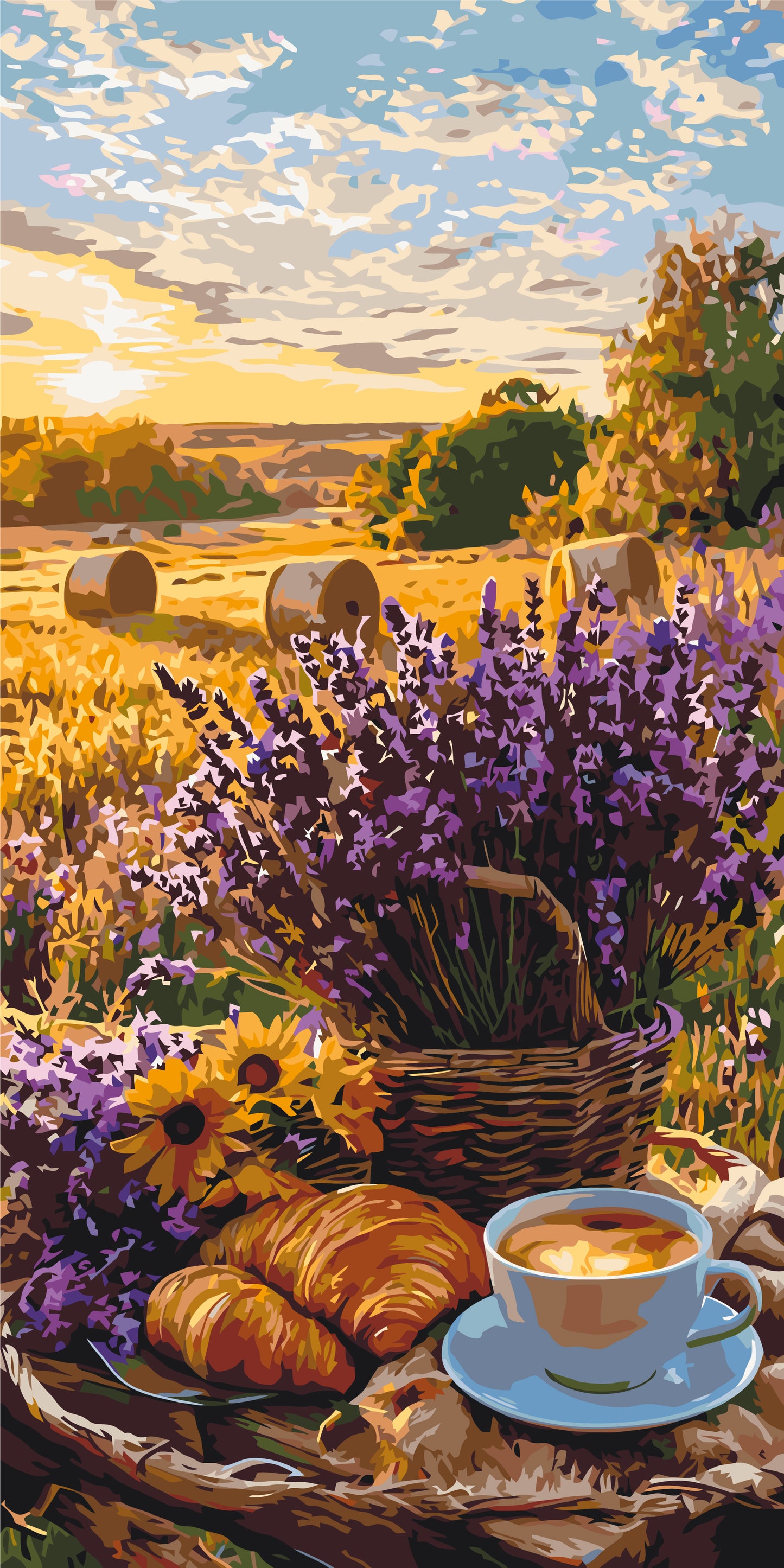 Maľovanie podľa čísel na ráme 40*80 cm - Levanduľové ráno - Krajinka/Kvety - LW 5190