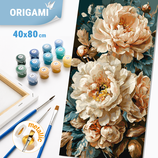 Paint by Numbers on a 40x80 cm frame - Pearl Peonies - Flowers with Metallic Paints - LW 5193