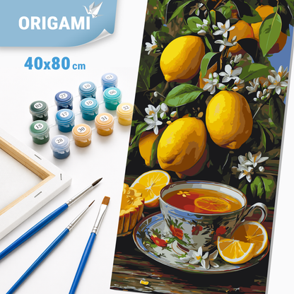 Maľovanie podľa čísel na ráme 40*80 cm - Čaj v citrónovej záhrade - Zátišie - LW 5197