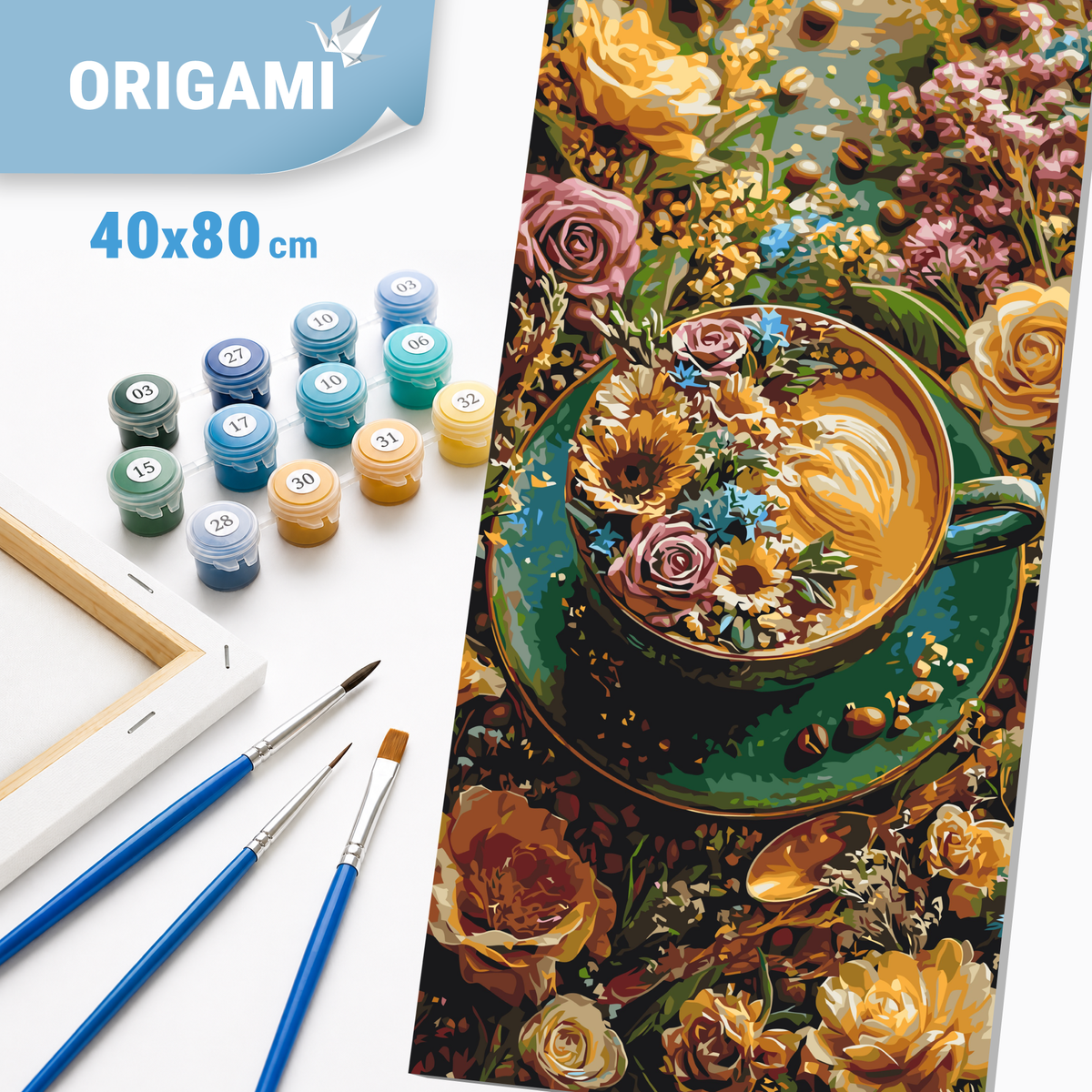 Maľovanie podľa čísel na ráme 40*80 cm - Kvety a káva - Kvety - LW 5203