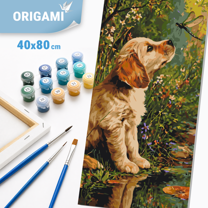 Maľovanie podľa čísel na ráme 40*80 cm - Psík a hmyz - Zvieratá - LW 5204