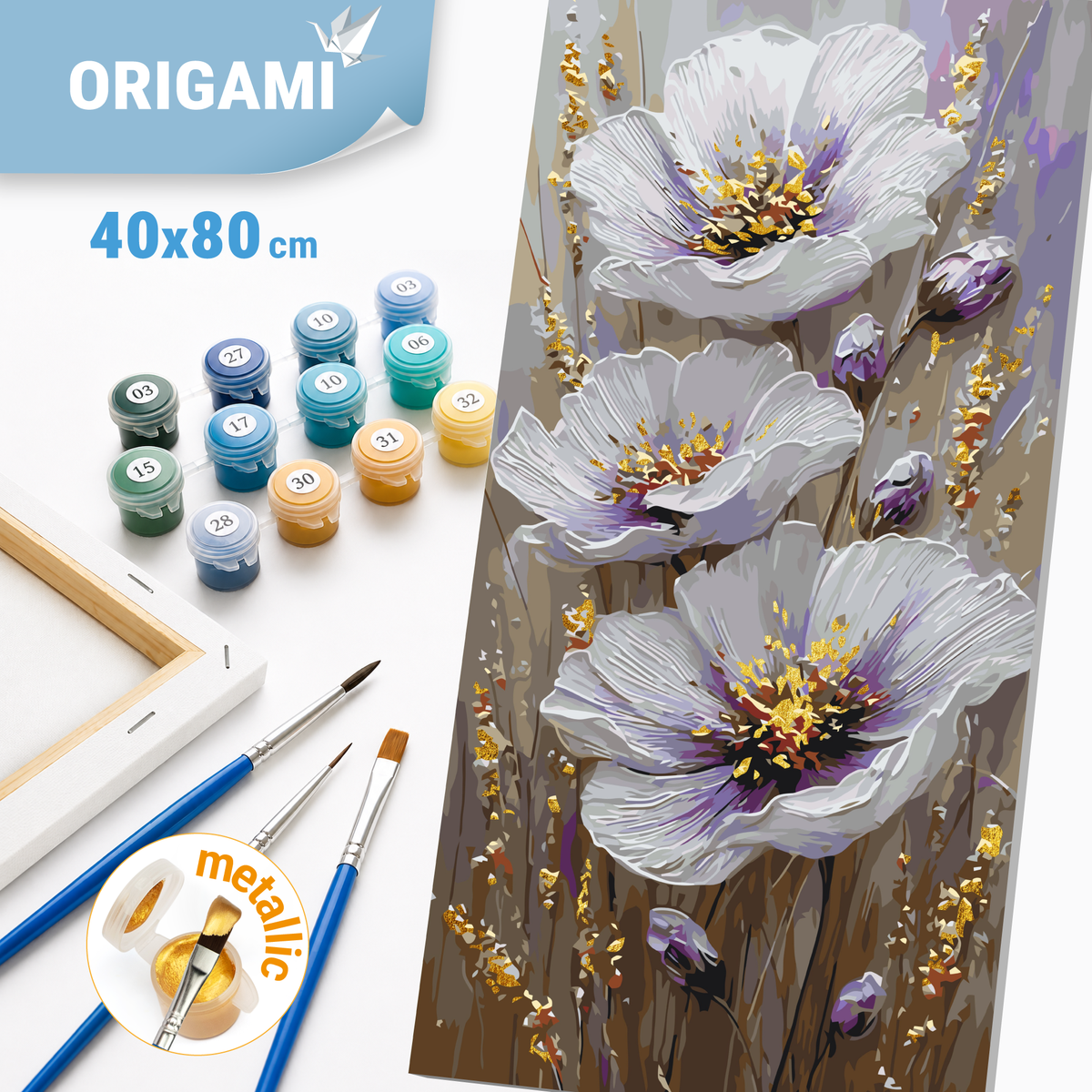 Maľovanie podľa čísel na ráme 40*80 cm - Nežné kvety - Kvety s metalickými farbami - LW 5207