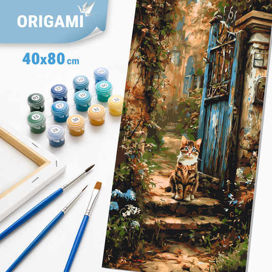 Maľovanie podľa čísel na ráme 40*80 cm - Mačka pri starej bráne - Zvieratá - LW 5210