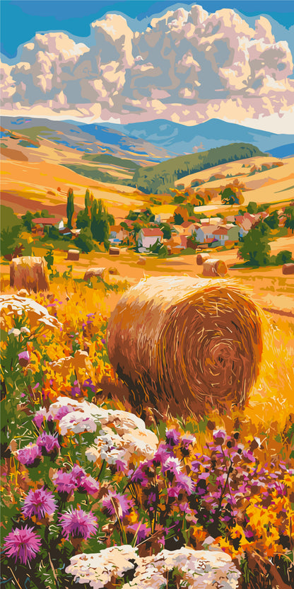 Maľovanie podľa čísel na ráme 40*80 cm - Kvety uprostred žatvy - Krajinka/Kvety s metalickými farbami - LW 5211