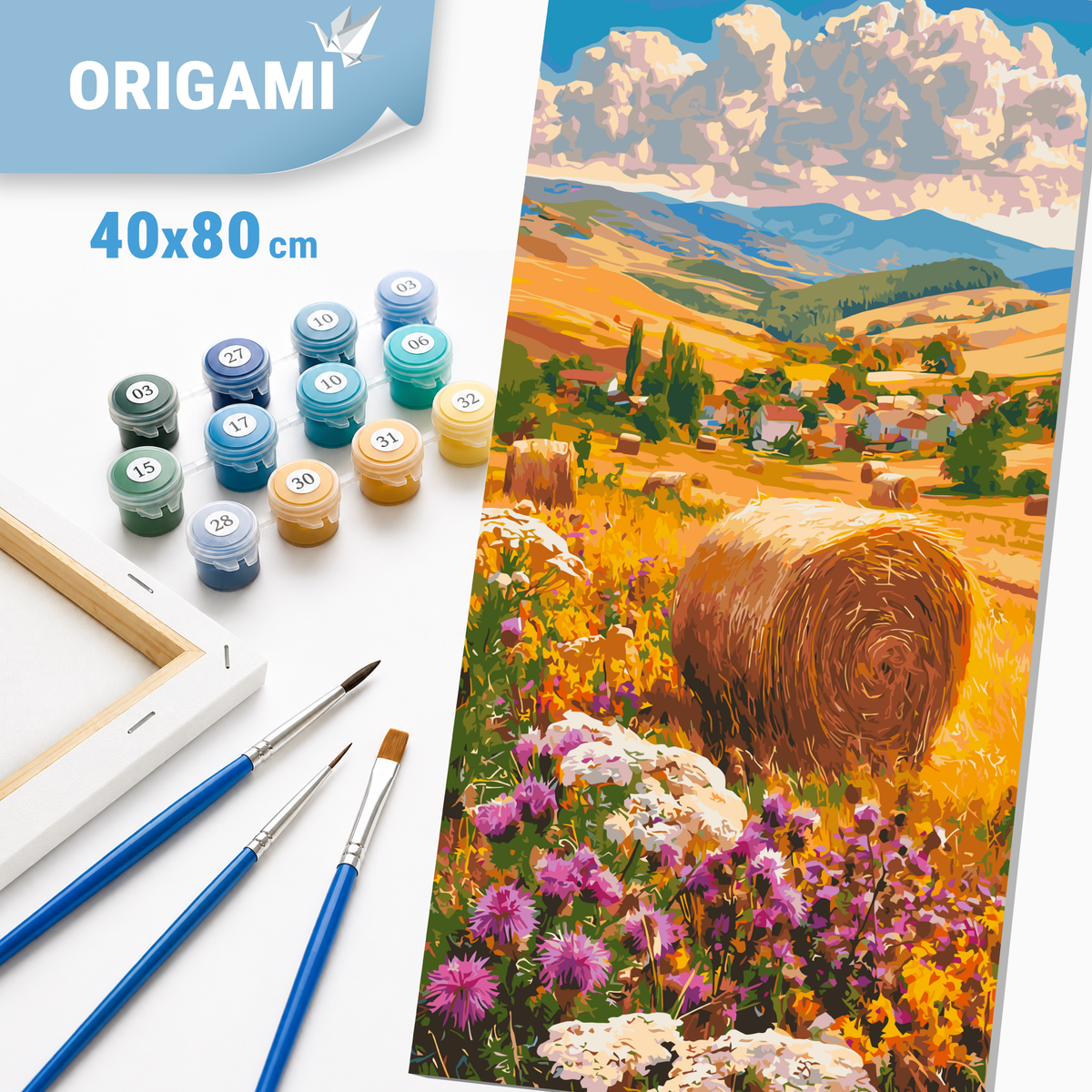 Maľovanie podľa čísel na ráme 40*80 cm - Kvety uprostred žatvy - Krajinka/Kvety s metalickými farbami - LW 5211