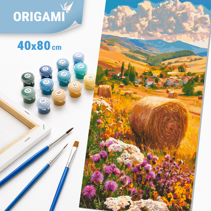 Maľovanie podľa čísel na ráme 40*80 cm - Kvety uprostred žatvy - Krajinka/Kvety s metalickými farbami - LW 5211