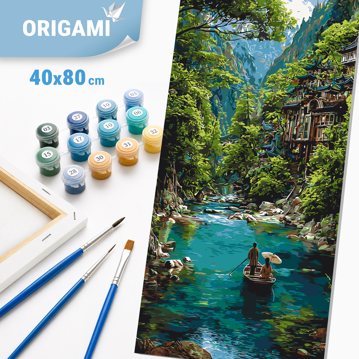 Maľovanie podľa čísel na ráme 40*80 cm - Čln v smaragdovom kaňone - Krajinka - LW 5212