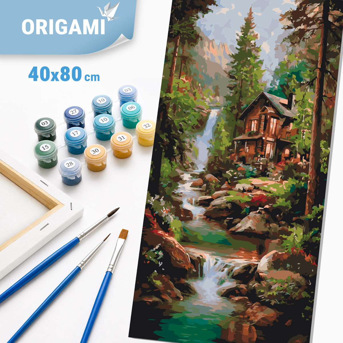 Maľovanie podľa čísel na ráme 40*80 cm - Domček pri vodopáde - Krajinka - LW 5213