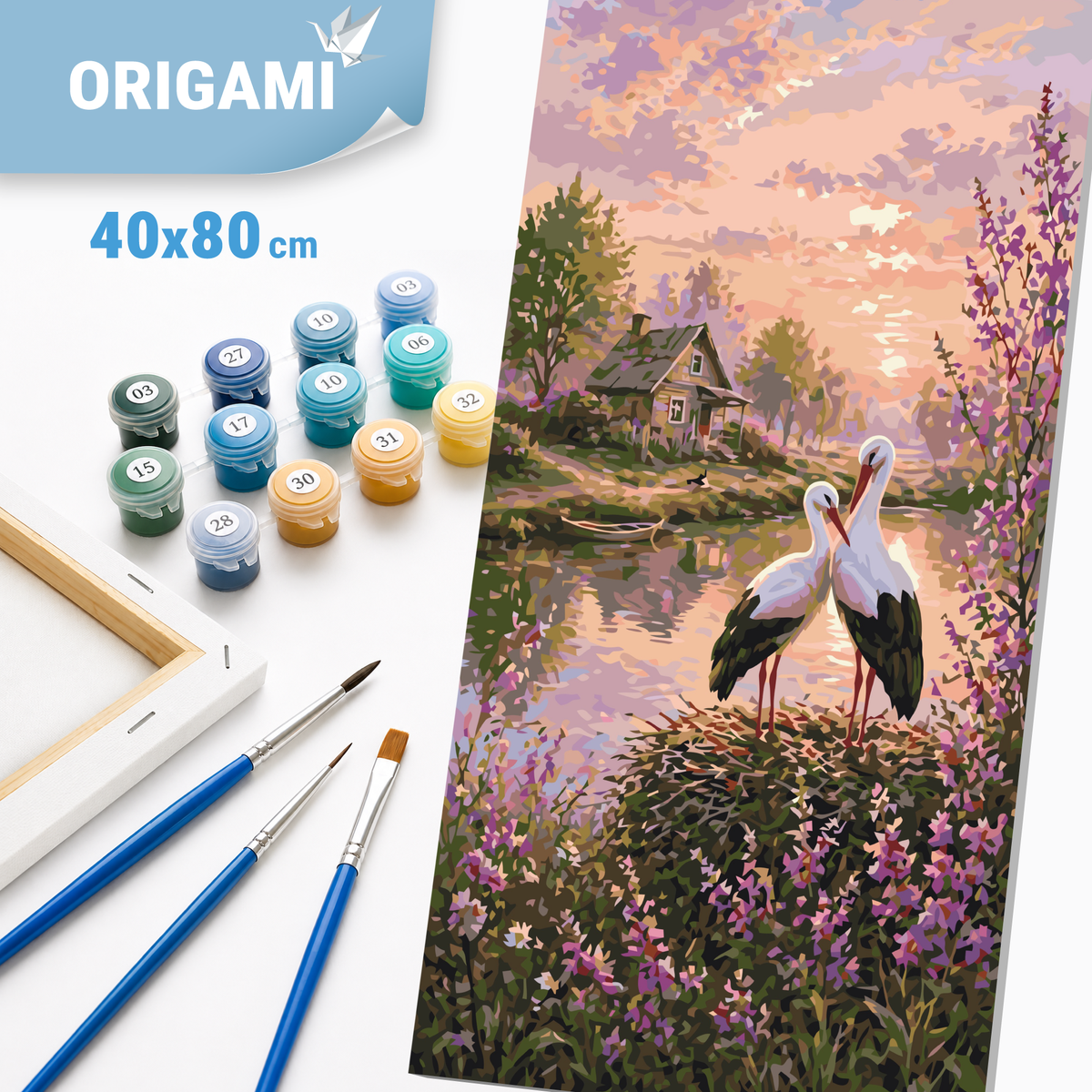 Maľovanie podľa čísel na ráme 40*80 cm - Bociany pre šťastie - Zvieratá/Krajinka - LW 5215