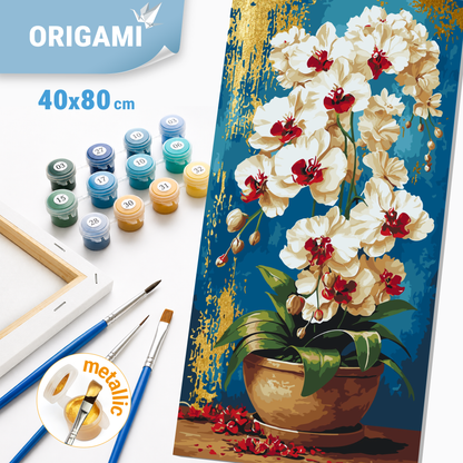 Maľovanie podľa čísel na ráme 40*80 cm - Kráľovské orchidey - Kvety s metalickými farbami - LW 5217