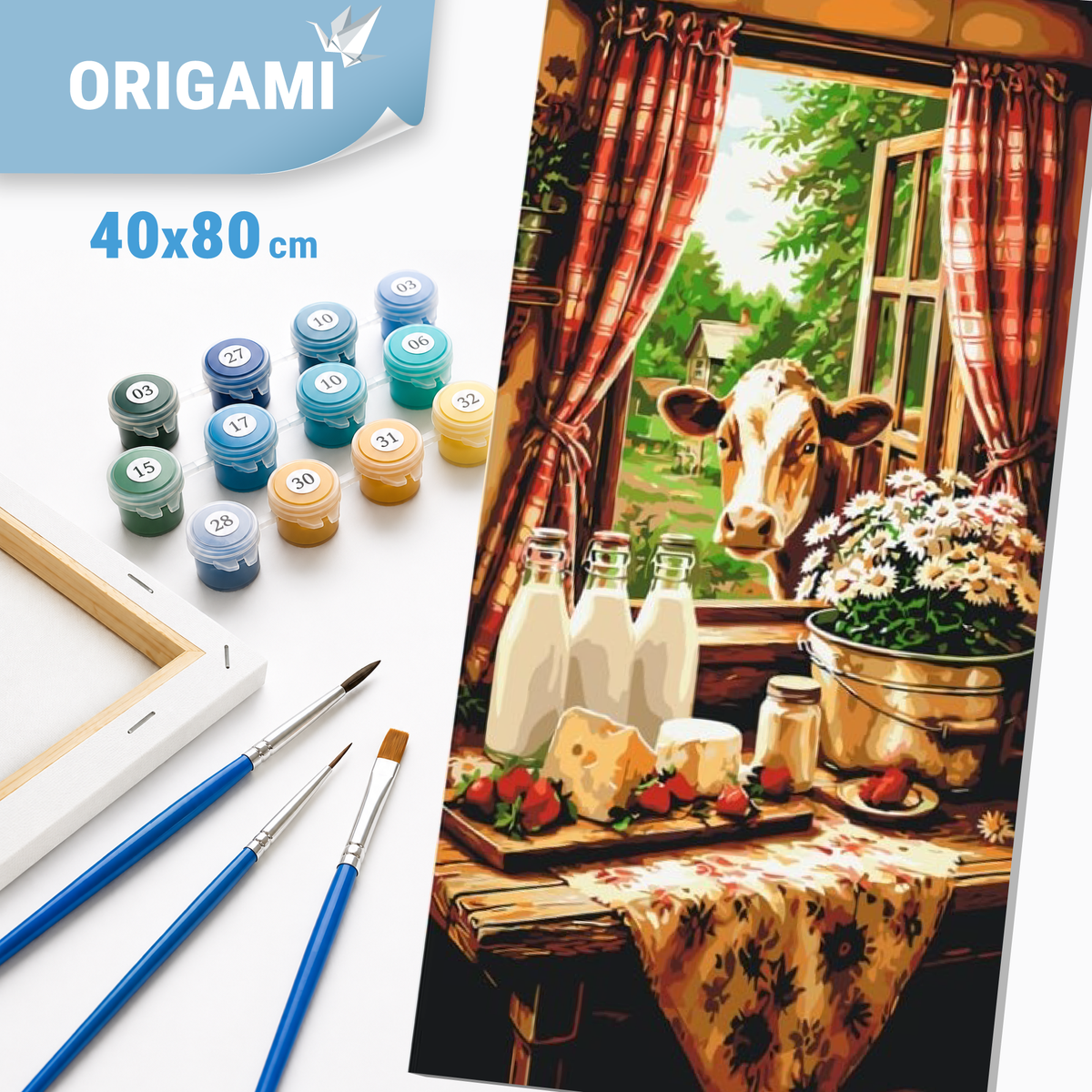 Maľovanie podľa čísel na ráme 40*80 cm - Vidiecka idyla s kravou - Zvieratá - LW 5219