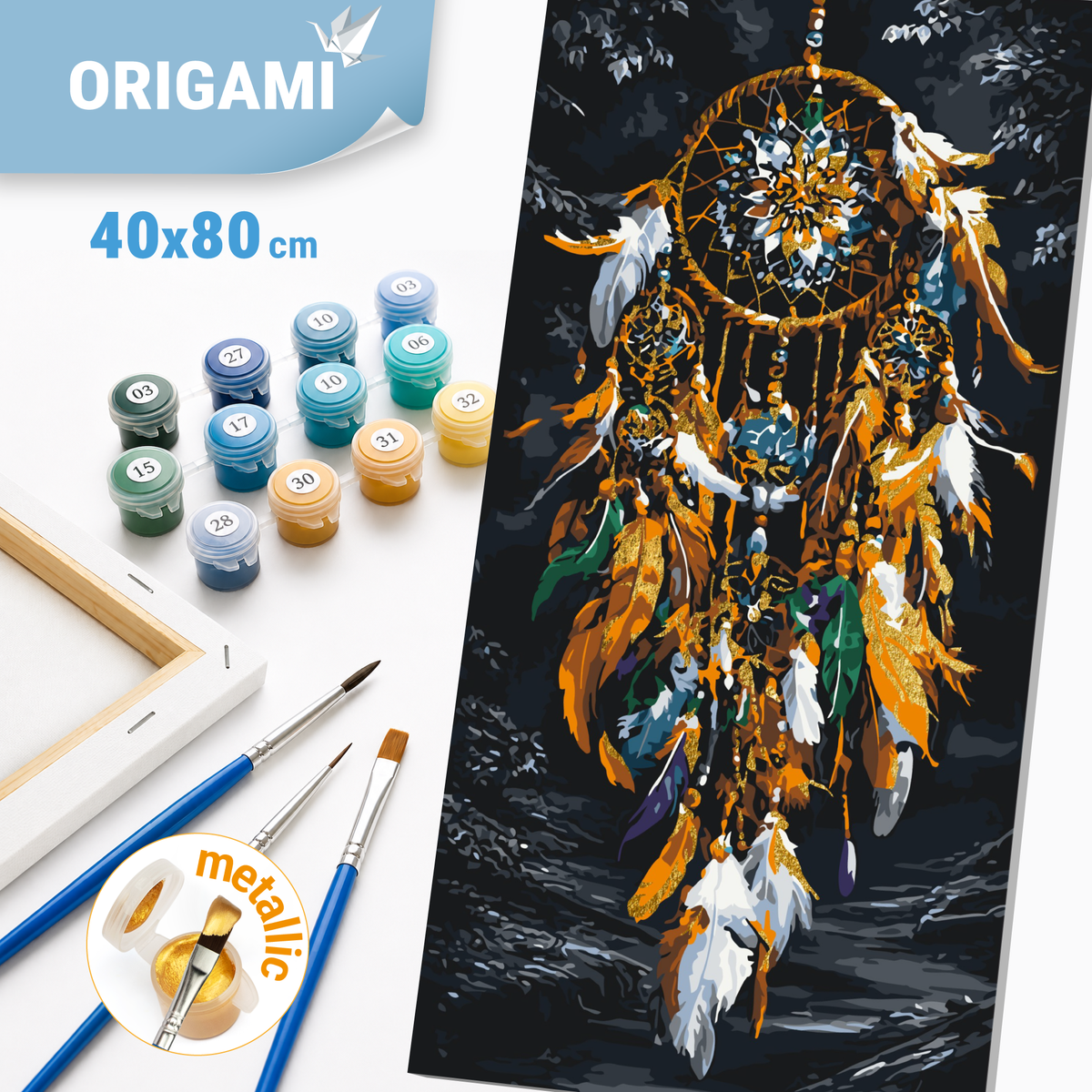 Maľovanie podľa čísel na ráme 40*80 cm - Lapač snov - Krajinka s metalickými farbami - LW 5220