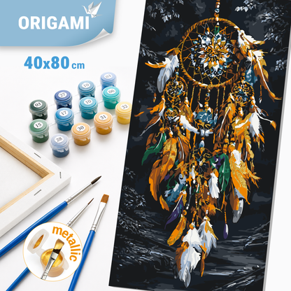 Maľovanie podľa čísel na ráme 40*80 cm - Lapač snov - Krajinka s metalickými farbami - LW 5220