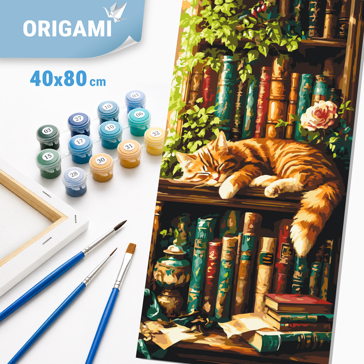 Maľovanie podľa čísel na ráme 40*80 cm - Knihovníkova mačka - Zvieratá/Krajinka - LW 5221