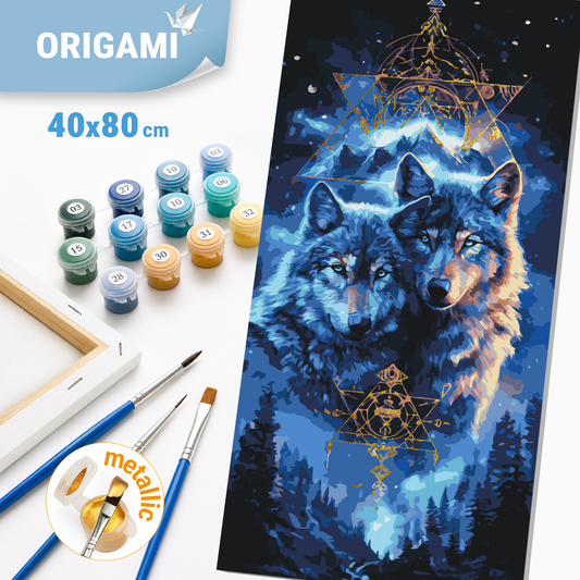 Maľovanie podľa čísel na ráme 40*80 cm - Pár vlkov - Zvieratá s metalickými farbami - LW 5223