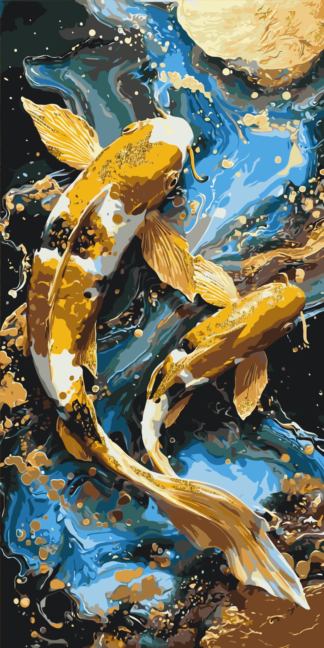 Maľovanie podľa čísel na ráme 40*80 cm - Rybky koi - Zvieratá s metalickými farbami - LW 5225