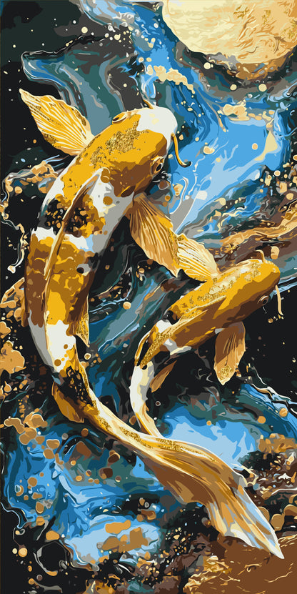 Maľovanie podľa čísel na ráme 40*80 cm - Rybky koi - Zvieratá s metalickými farbami - LW 5225