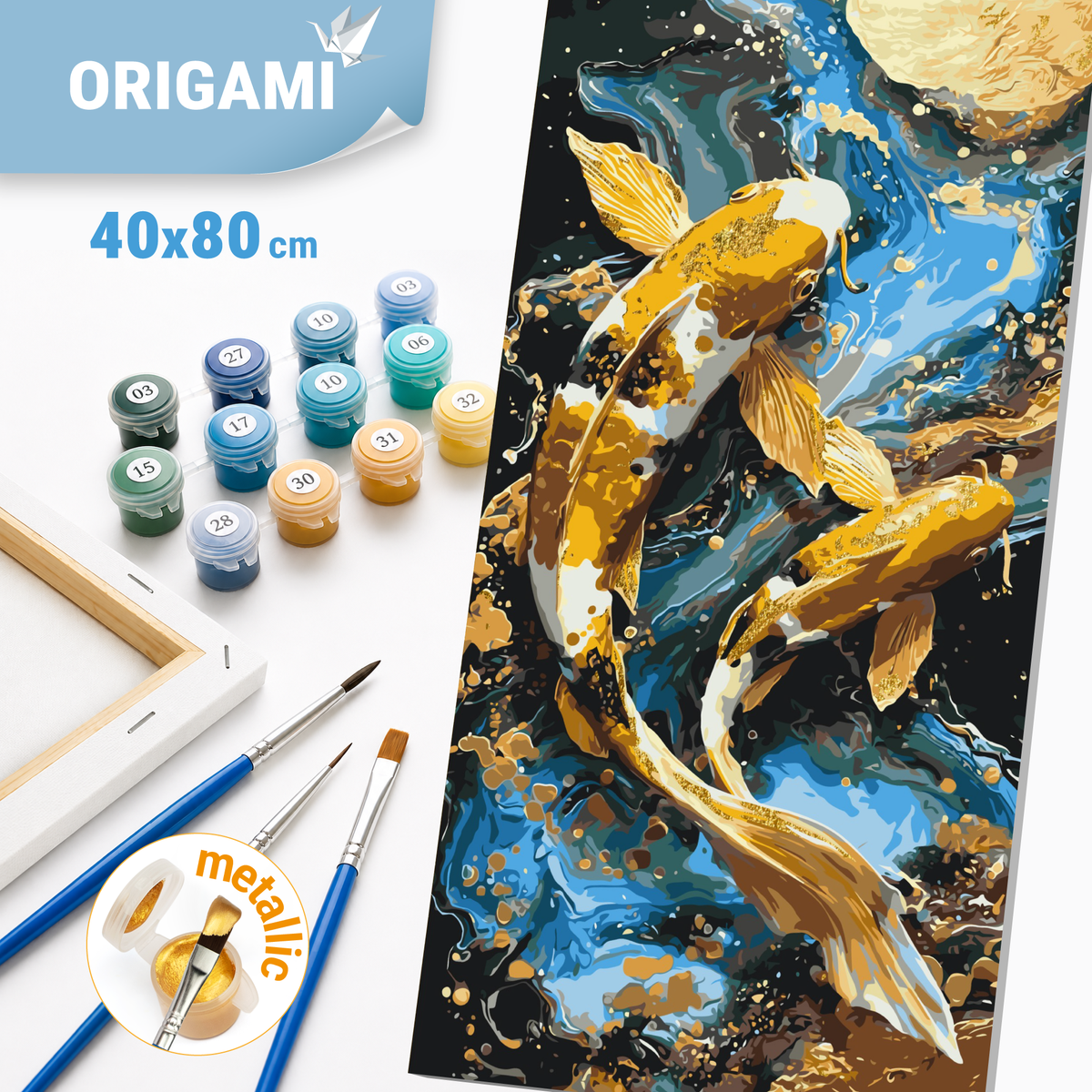 Maľovanie podľa čísel na ráme 40*80 cm - Rybky koi - Zvieratá s metalickými farbami - LW 5225