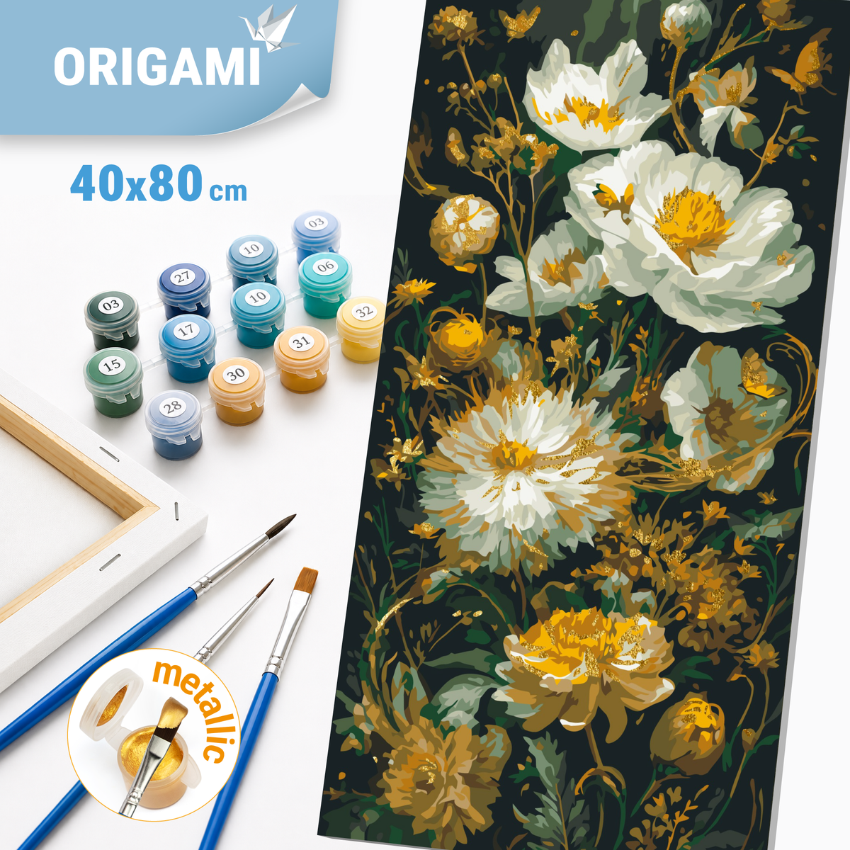 Maľovanie podľa čísel na ráme 40*80 cm - Pivónie - Kvety s metalickými farbami - LW 5232