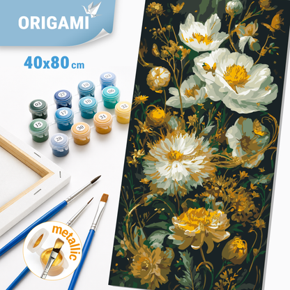 Maľovanie podľa čísel na ráme 40*80 cm - Pivónie - Kvety s metalickými farbami - LW 5232