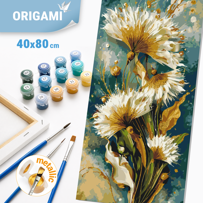 Maľovanie podľa čísel na ráme 40*80 cm - Púpavy - Kvety s metalickými farbami - LW 5233