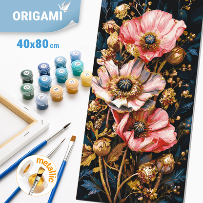 Maľovanie podľa čísel na ráme 40*80 cm - Vlčie maky - Kvety s metalickými farbami - LW 5235