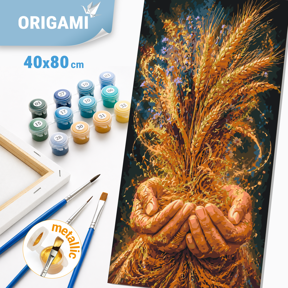 Maľovanie podľa čísel na ráme 40*80 cm - Klasy hojnosti - Kvety/Krajinka s metalickými farbami - LW 5240