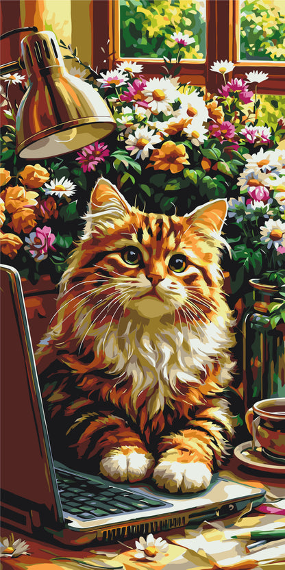Maľovanie podľa čísel na ráme 40*80 cm - Chlpatý office manažér (mačka) - Zvieratá - LW 5246