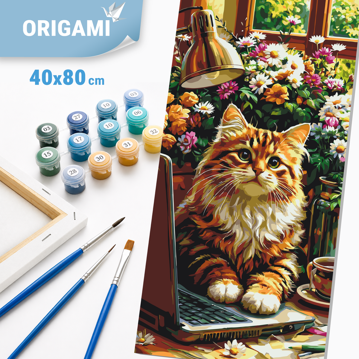 Maľovanie podľa čísel na ráme 40*80 cm - Chlpatý office manažér (mačka) - Zvieratá - LW 5246