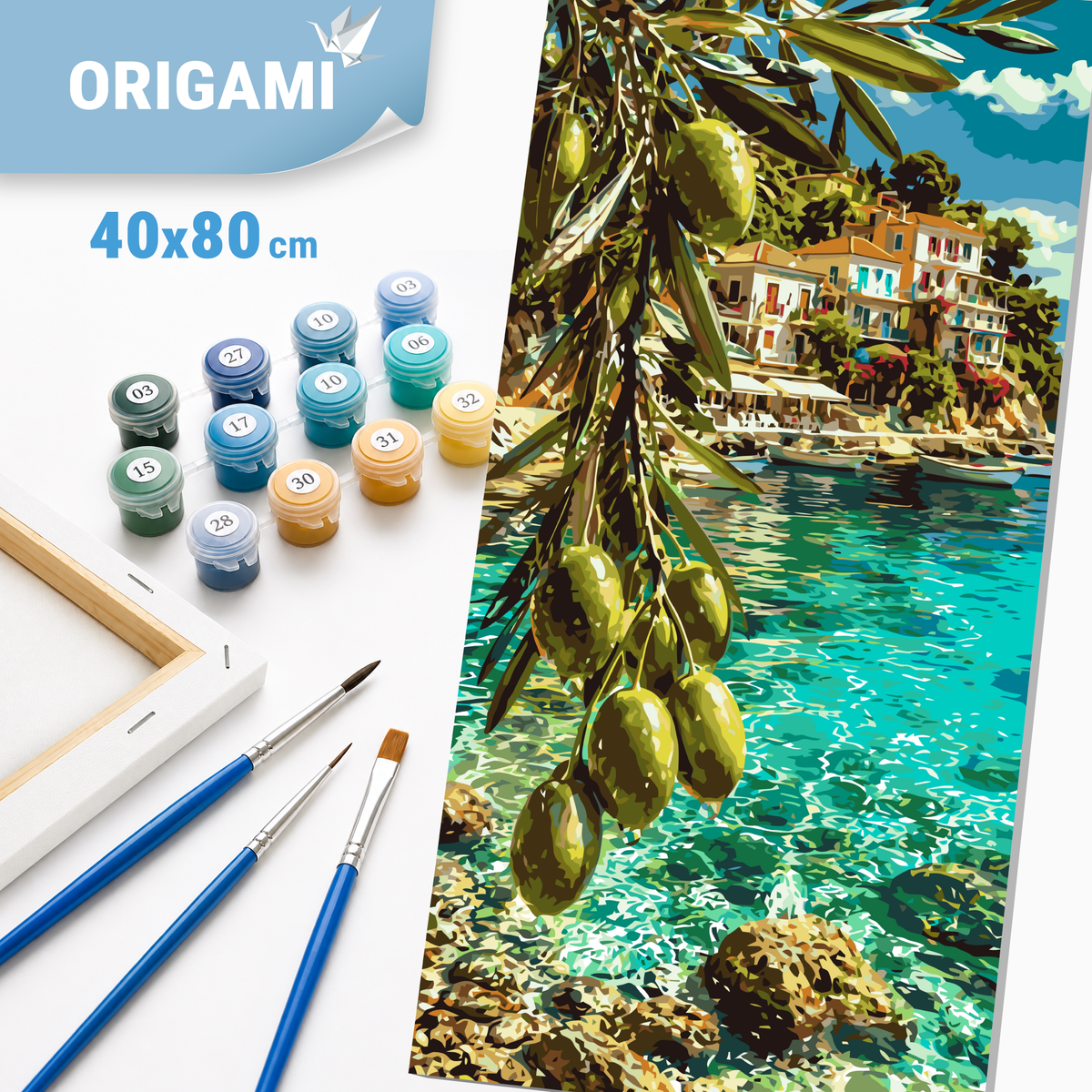 Maľovanie podľa čísel na ráme 40*80 cm - Stredomorský sen - olivový raj - Krajinka - LW 5247