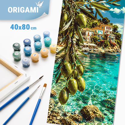 Maľovanie podľa čísel na ráme 40*80 cm - Stredomorský sen - olivový raj - Krajinka - LW 5247
