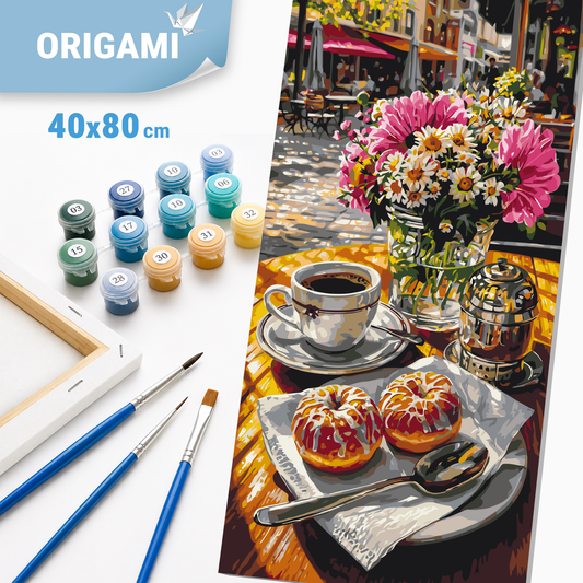 Maľovanie podľa čísel na ráme 40*80 cm - Ranná káva s donutmi - Zátišie - LW 5249