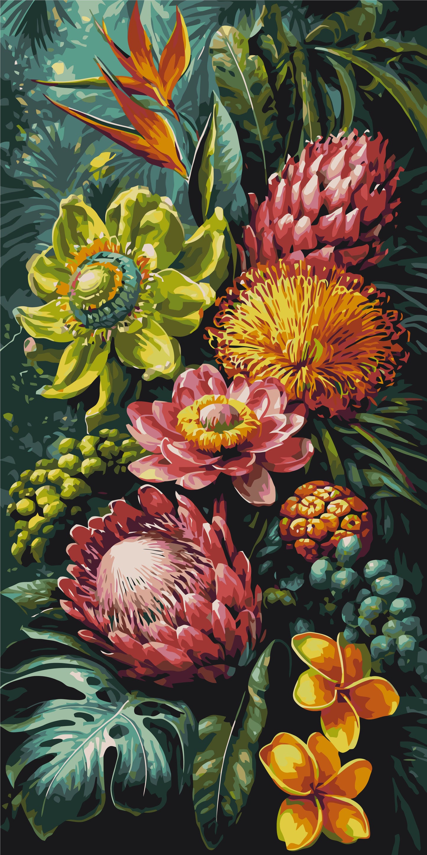 Maľovanie podľa čísel na ráme 40*80 cm - Tropická symfónia - Kvety - LW 5251