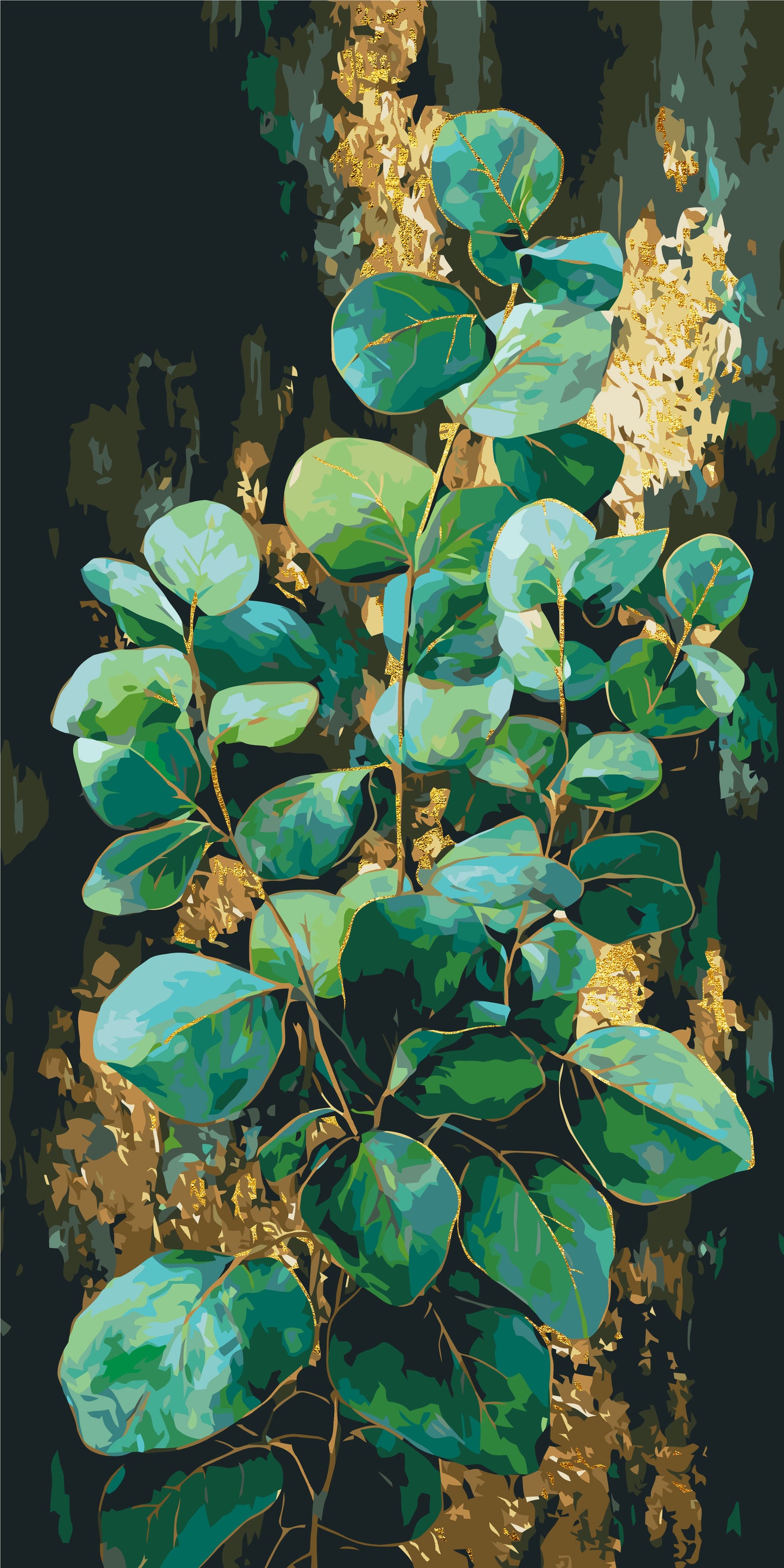 Maľovanie podľa čísel na ráme 40*80 cm - Eukalyptus - Kvety s metalickými farbami - LW 5252