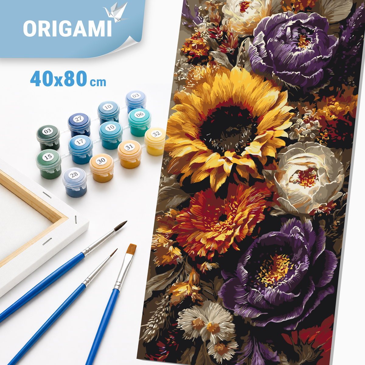 Maľovanie podľa čísel na ráme 40*80 cm - Slnečnica a pivónie - Kvety - LW 5254