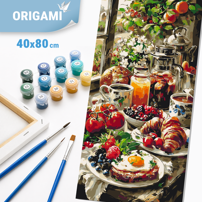 Maľovanie podľa čísel na ráme 40*80 cm - Raňajky v záhrade - Zátišie - LW 5255