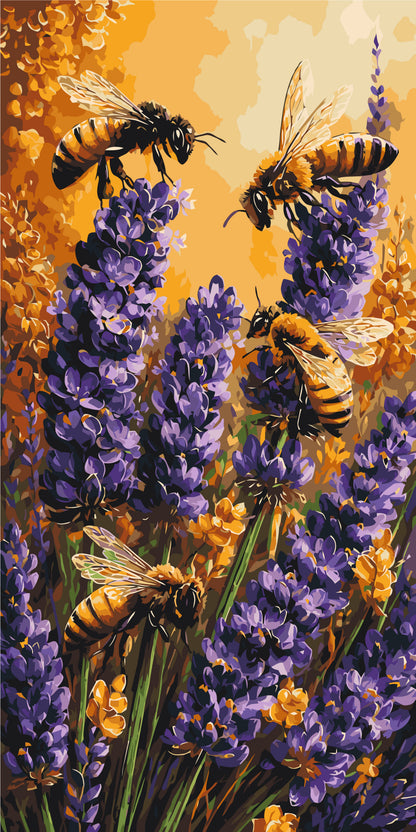 Maľovanie podľa čísel na ráme 40*80 cm - Včely v levanduli - Kvety/Krajinka - LW 5256