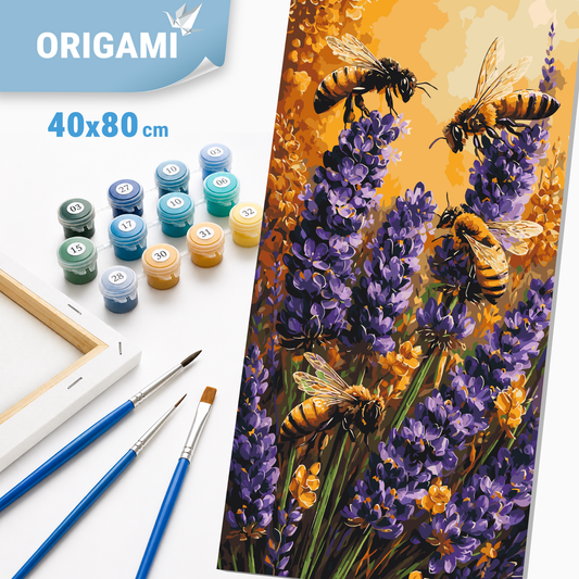 Paint by Numbers on a 40x80 cm frame - Bees in Lavender - Flowers/Landscape - LW 5256