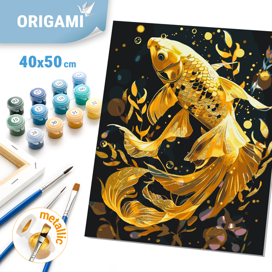 Maľovanie podľa čísel na ráme 40*50 cm Zvieratá. Zlatá rybka s metalickými farbami LW 9670