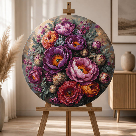 Okrúhle maľovanie podľa čísel Ø45 cm Kvety. Kytica pivónií OR 2019