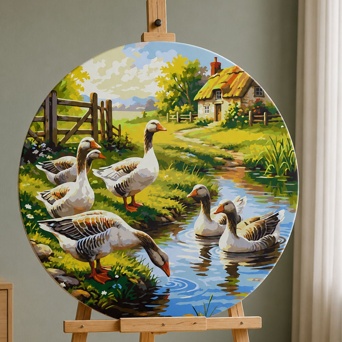 Okrúhle maľovanie podľa čísel Ø45 cm Vtáky/Krajinka/Zvieratá. Husi pri vode OR 2036
