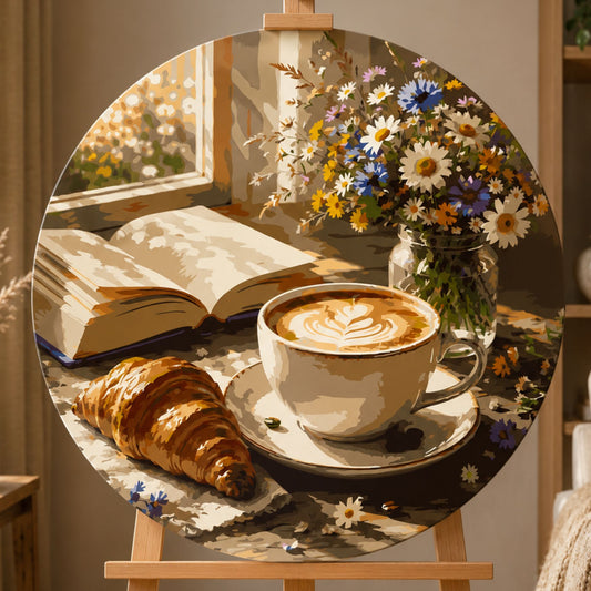 Okrúhle maľovanie podľa čísel – káva a croissant